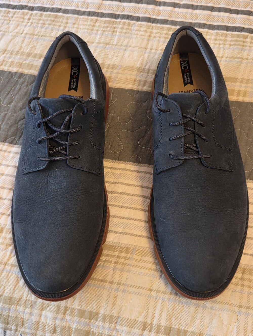 Johnston & Murphy Navy Suede Derby Shoes with Brown Trim